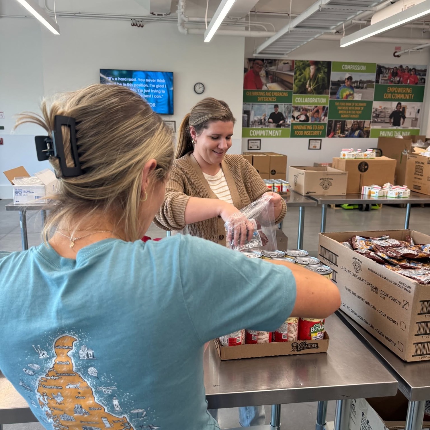 Parker Group team members volunteering together at the local food bank